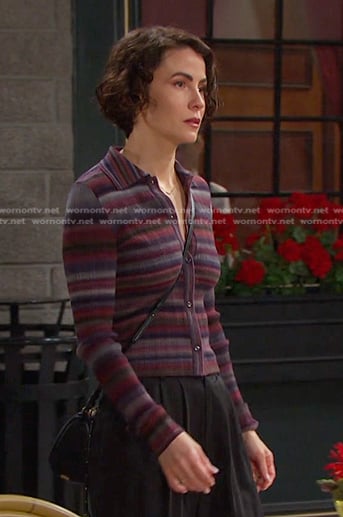 Sarah's purple stripe cardigan on Days of our Lives