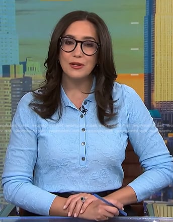 Savannah's blue textured long sleeve polo on NBC News Daily