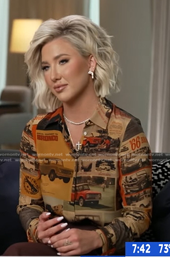 Savannah Chrisley's brown car print shirt on Good Morning America