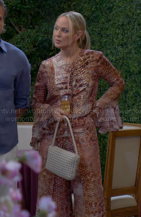 Sharon's snake print blouse and pants set on The Young and the Restless