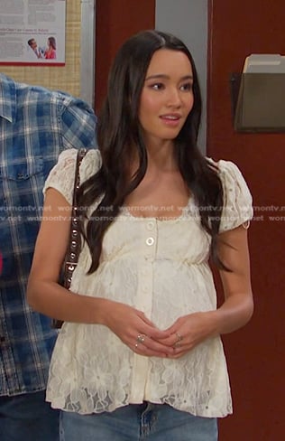 Sophia's white floral lace top on Days of our Lives