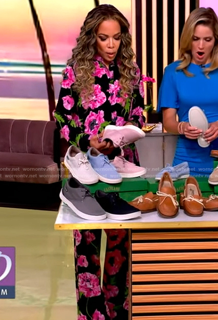 Sunny's black floral print top and pants on The View