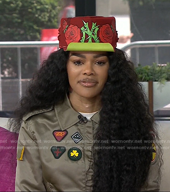 Teyana Taylor's green bomber jacket with patches on Today