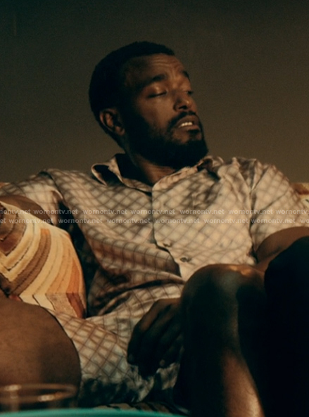 Trig's geometric print shirt and shorts on The Chi