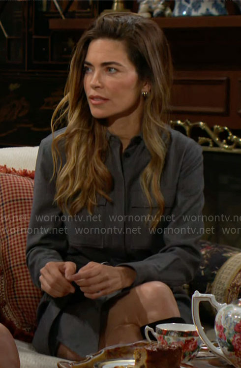 Victoria's grey shirtdress on The Young and the Restless