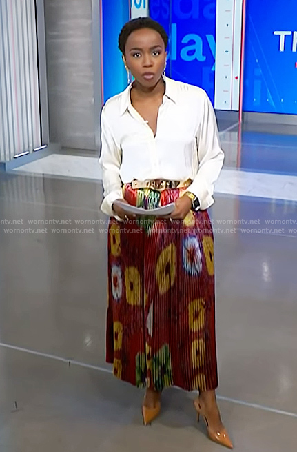 Zinhle's metallic floral skirt on NBC News Daily