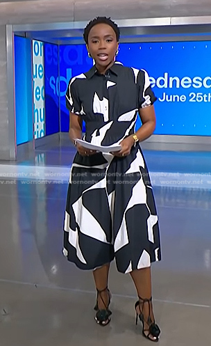 Zinhle's black flower ankle tie leather heel sandals on NBC News Daily