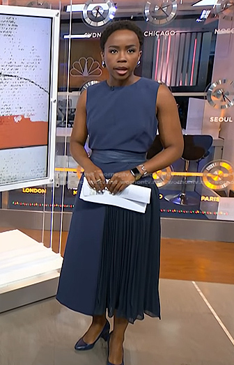 Zinhle's navy pleated dress on NBC News Daily