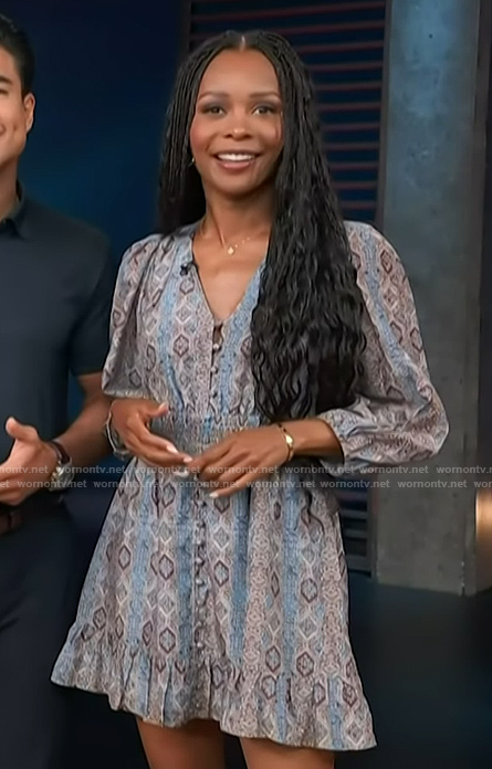 Zuri's printed v-neck mini dress on Access Hollywood
