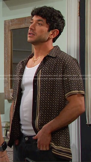 Javi's black printed short sleeve shirt on Days of our Lives