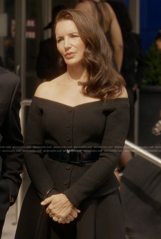 Charlotte's black off shoulder jacket on And Just Like That
