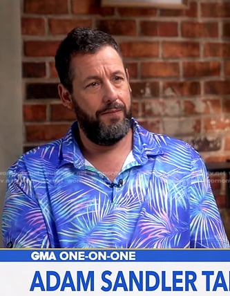 Adam Sandler's blue leaf print polo and green shorts on Good Morning America