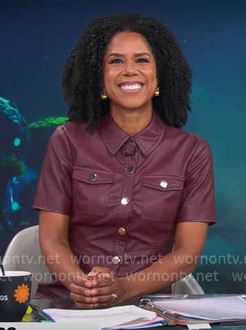 Adriana Diaz's burgundy leather shirtdress on CBS Mornings