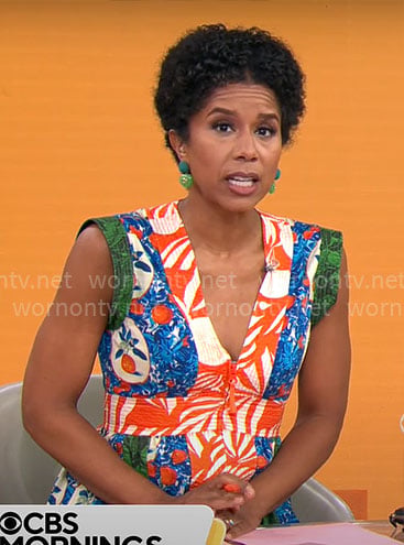 Adriana Diaz's mixed print v-neck dress on CBS Mornings