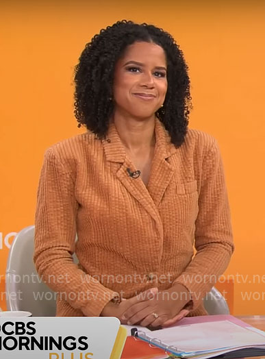 Adriana Diaz's orange textured suit on CBS Mornings