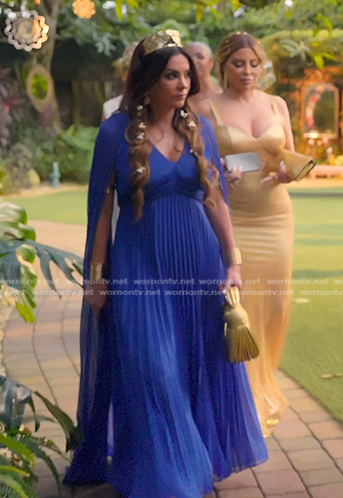 Adriana's blue pleated cape gown on The Real Housewives of Miami