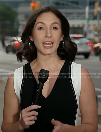 Ali Bauman's black and white dress on CBS Evening News