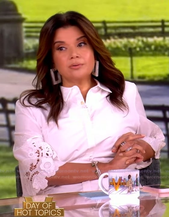 Ana's white lace trim shirtdress on The View