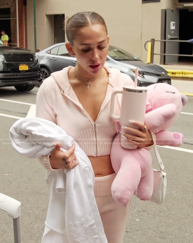 Ariana's pink cropped hoodie on Next Gen NYC