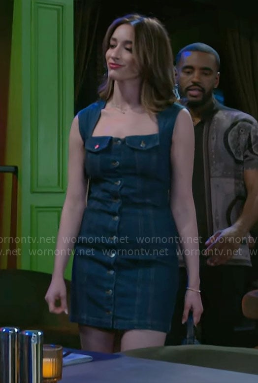 Ashley's denim button-front dress on Beyond the Gates