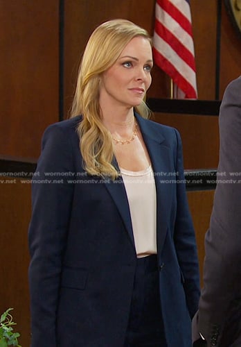 Belle's navy one-button blazer on Days of our Lives