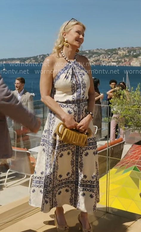 Brooke's blue and white printed halter top and skirt set in Italy on The Bold and the Beautiful