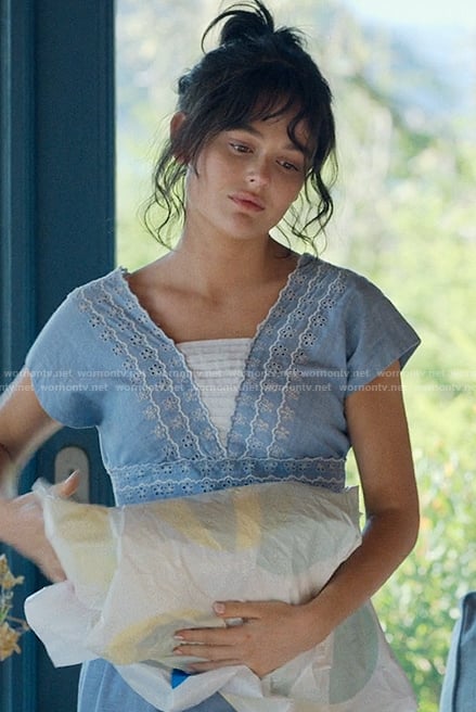 Cadence's blue embroidered dress on We Were Liars