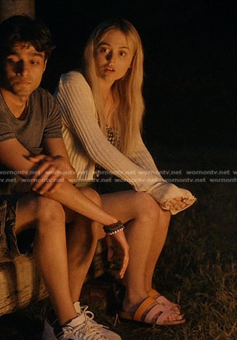 Cadence’s orange and pink leather sandals on We Were Liars