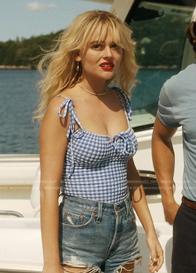 Cadence's blue gingham check swimsuit on We Were Liars