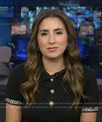 Camila Bernal's black dress with pearl buttons on NBC News Daily