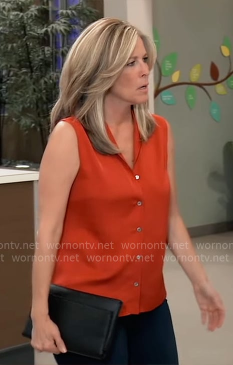 Carly's red sleeveless button down top on General Hospital