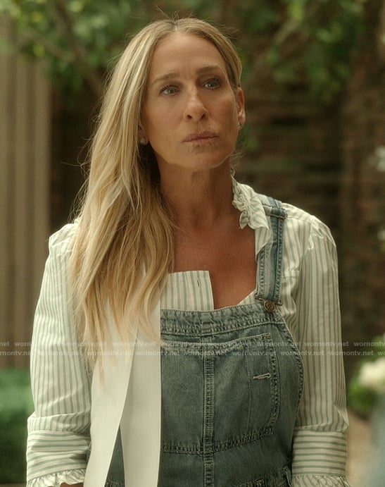 Carrie's denim overalls on And Just Like That
