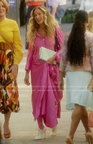 Carrie's white lace-up heels on And Just Like That