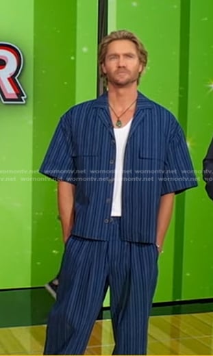 Chad Michael Murray's blue striped shirt and pants on Good Morning America