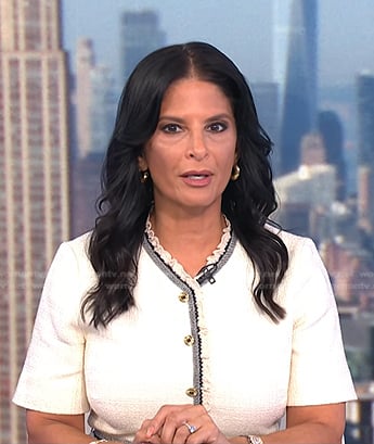 Darlene's white lace trim tweed dress on Today