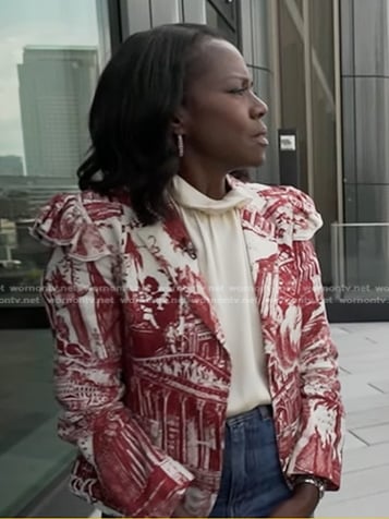 Deborah's print ruffle shoulder blazer on Good Morning America