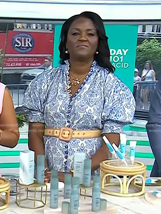 Dr. Angela Lamb's blue print puff sleeve dress on Today