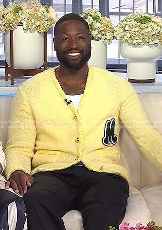 Dwyane Wade's yellow cardigan with M patch on Today