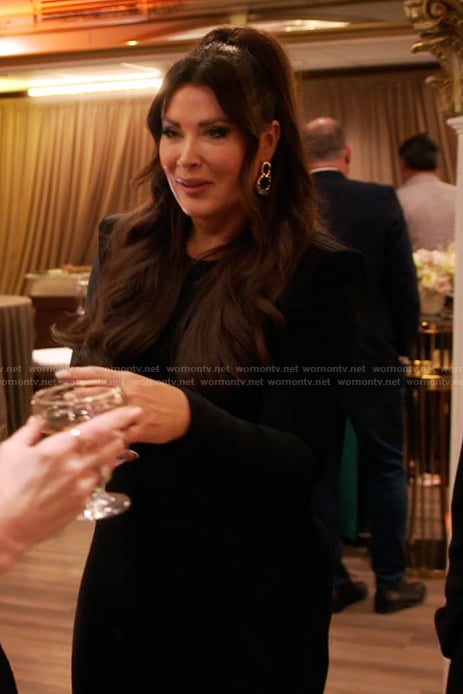 Emily's black puff sleeve maxi dress on The Real Housewives of Orange County