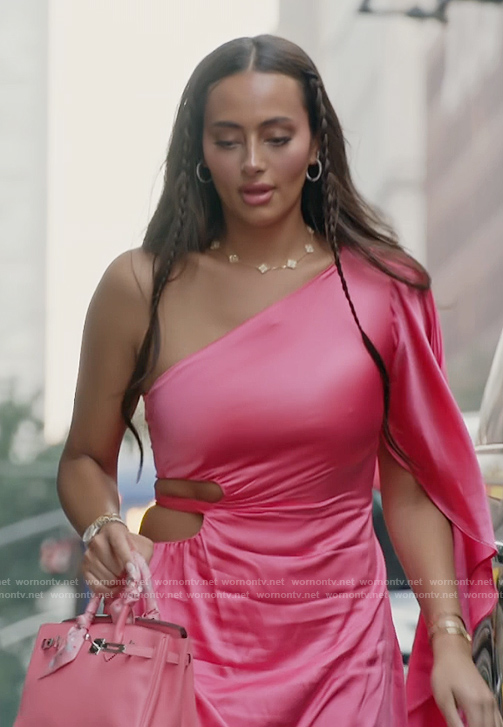 Emira's pink drape one shoulder dress on Next Gen NYC
