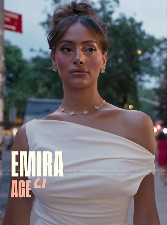 Emira's white off shoulder dress on Next Gen NYC