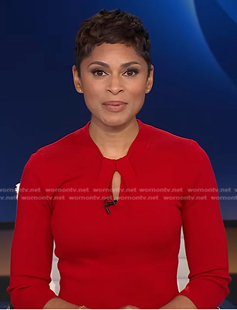 Erika's red keyhole dress on CBS Evening News