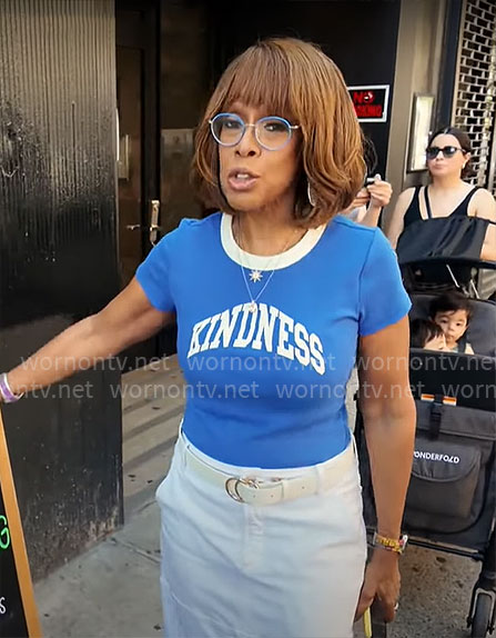 Gayle King's blue Kindness tee on CBS Mornings