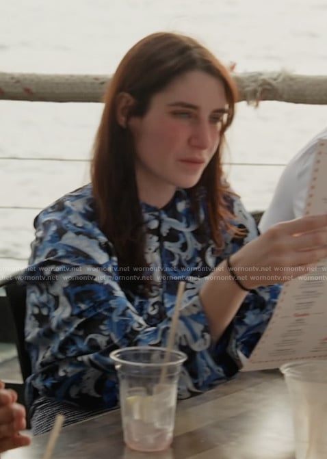 Georgia's blue paisley print shirt on Next Gen NYC
