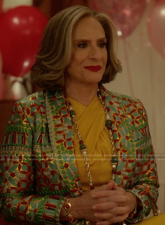 Gia's multicolored jacquard blazer on And Just Like That