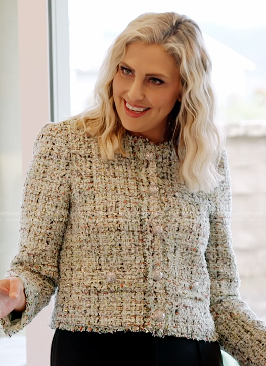 Gina's green tweed blazer on The Real Housewives of Orange County