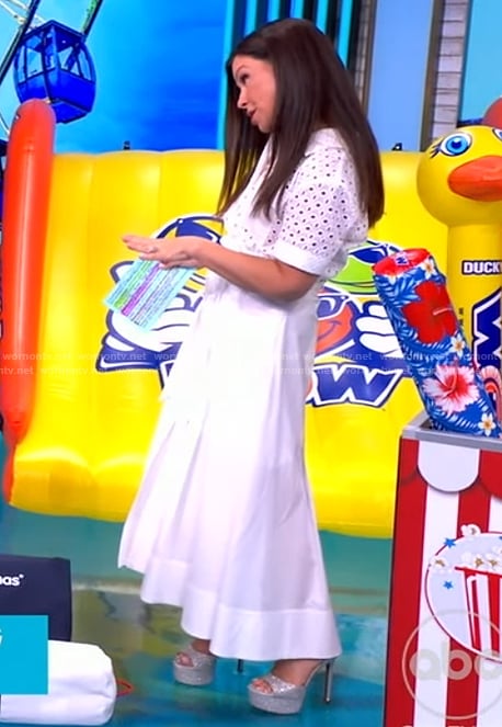 Gretta Monahan's white eyelet shirtdress on The View