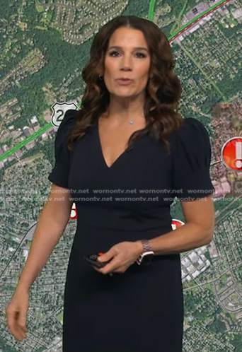 Heather's navy v-neck puff sleeve dress on Good Morning America