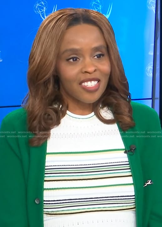 Jacqueline Coley's white stripe knit dress on E! News