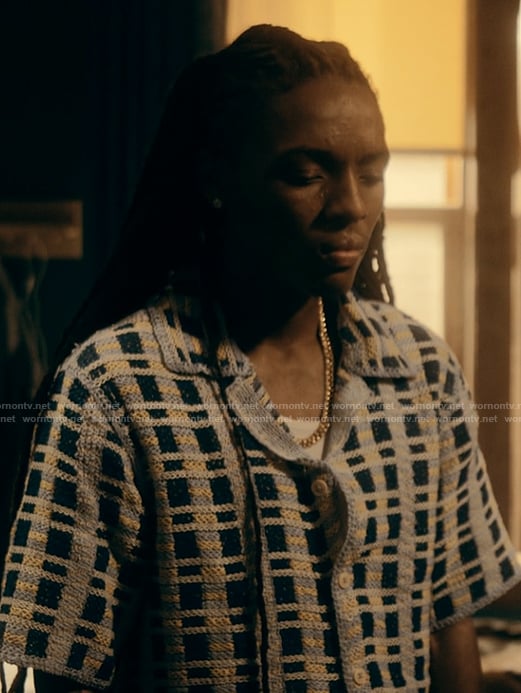 Jake's crochet knit shirt on The Chi
